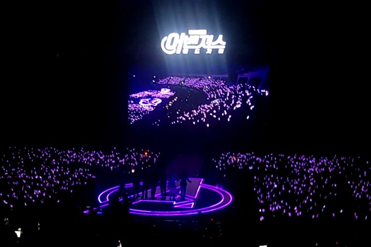 Hamparan nyala lightstick Avengers dalam acara fan event film Avengers: Endgame yang digelar di Jang Chung Arena, Seoul, Korea Selatan, Senin (15/4/2019) malam waktu setempat.