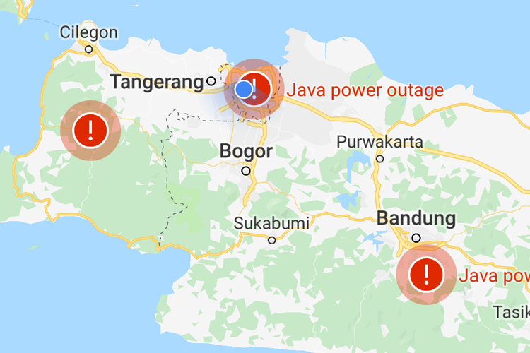 Mati listrik di Pulau Jawa muncul di Google Maps