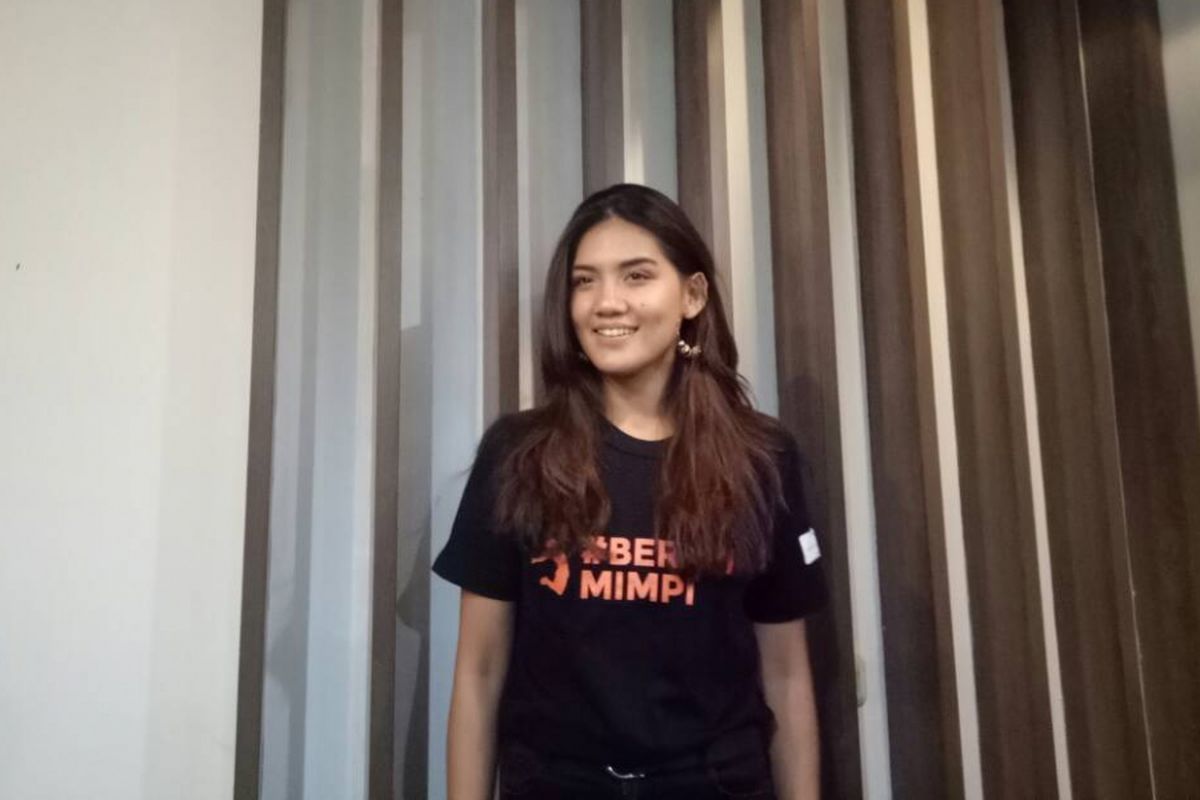 Monita Tahalea berpose pada peresmian Kampanye #BERANIMIMPI di Gedung 33, Gondangdia, Jakarta Pusat, Selasa (30/5/2017).