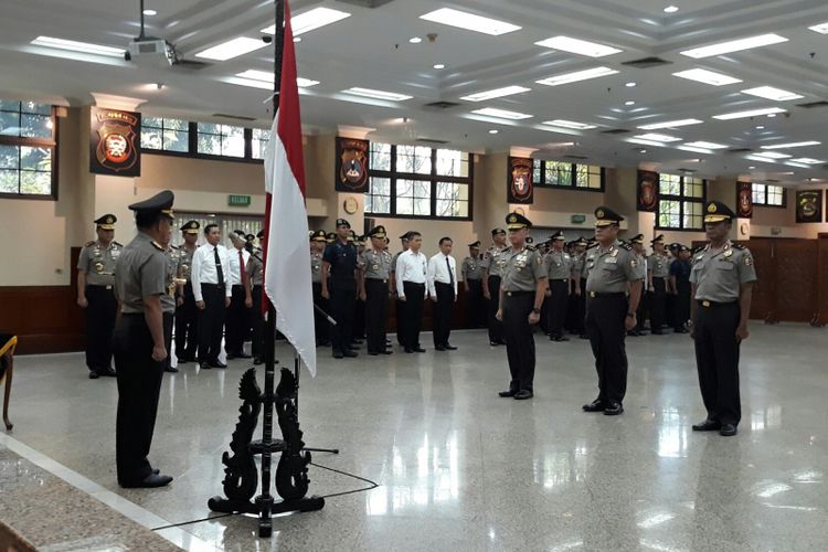 Upacara kenaikan pangkat pejabat tinggi Polri di Ruang Rupatama Mabes Polri, Jakarta, Jumat (18/5/2018).