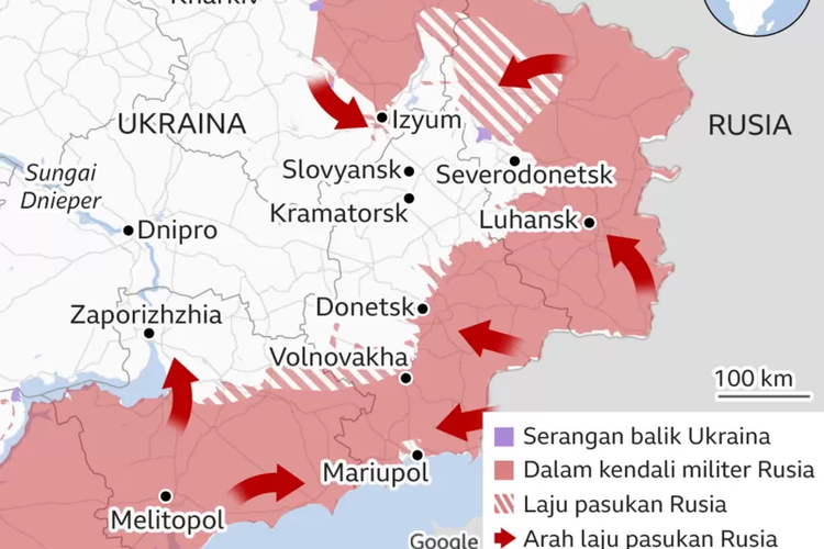 Ilustrasi operasi Rusia di Ukraina timur.
