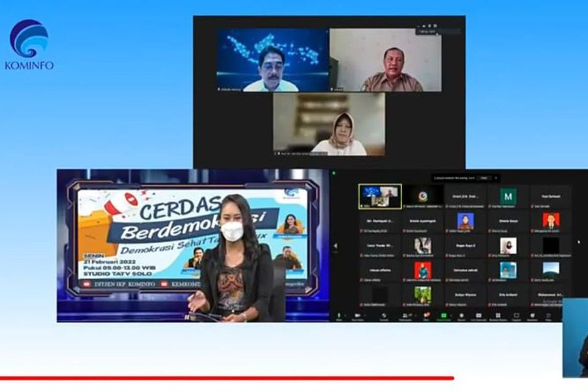 Tangkapan layar webinar ?Cerdas Berdemokrasi-Demokrasi Sehat Tanpa Hoax? yang diselenggarakan Senin (21/2/2022).