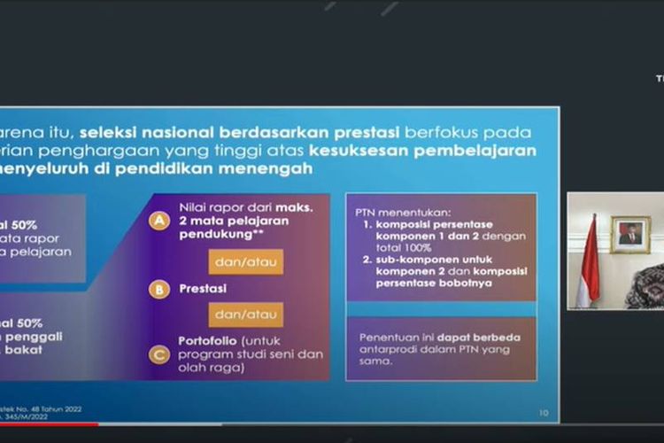 Mendikbudristek Nadiem Makarim saat menjelaskan perubahan SBMPTN, SNMPTN, seleksi mandiri PTN terbaru. 