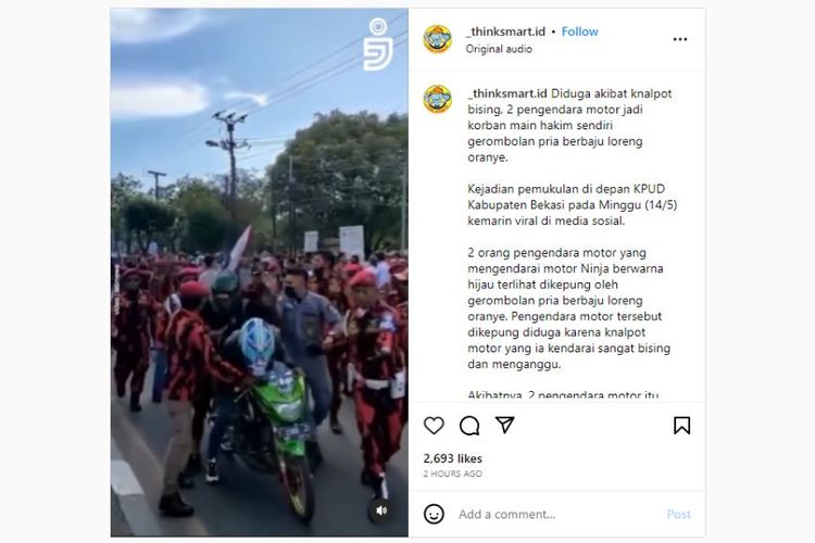 Diduga akibat knalpot bising, pengendara motor dihakimi gerombolan oknum berbaju oranye