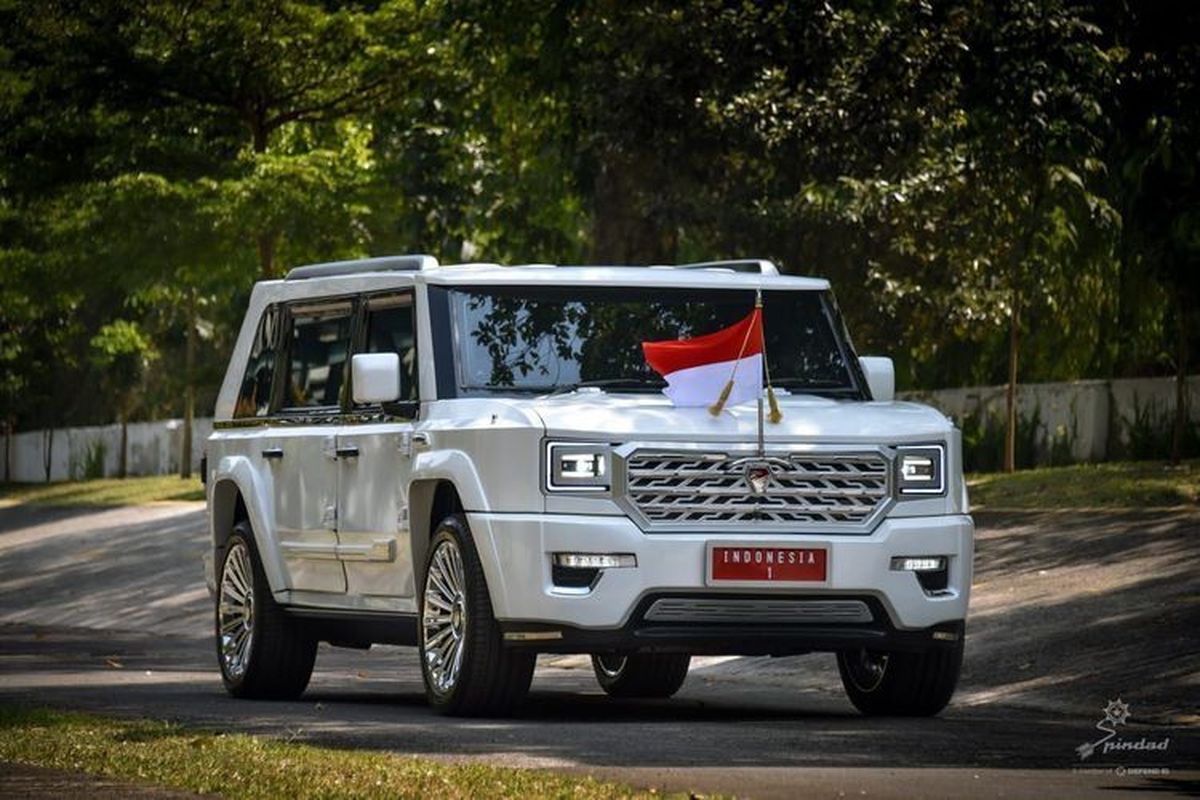 Mobil Pindad Maung MV3 Garuda Limousine dipakai Presiden Prabowo Subianto dan Wakil Presiden Gibran Rakabuming Raka saat pelantikan, Minggu (20/10/2024).