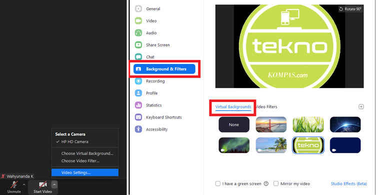 Cara mengganti background Zoom.