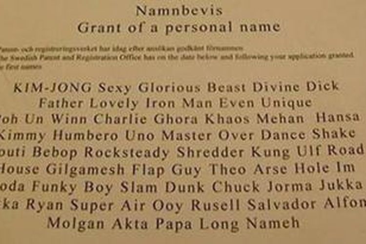 Inilah sertifikat pergantian nama Alexander Ek dengan nama baru yang terdiri atas 63 kata.