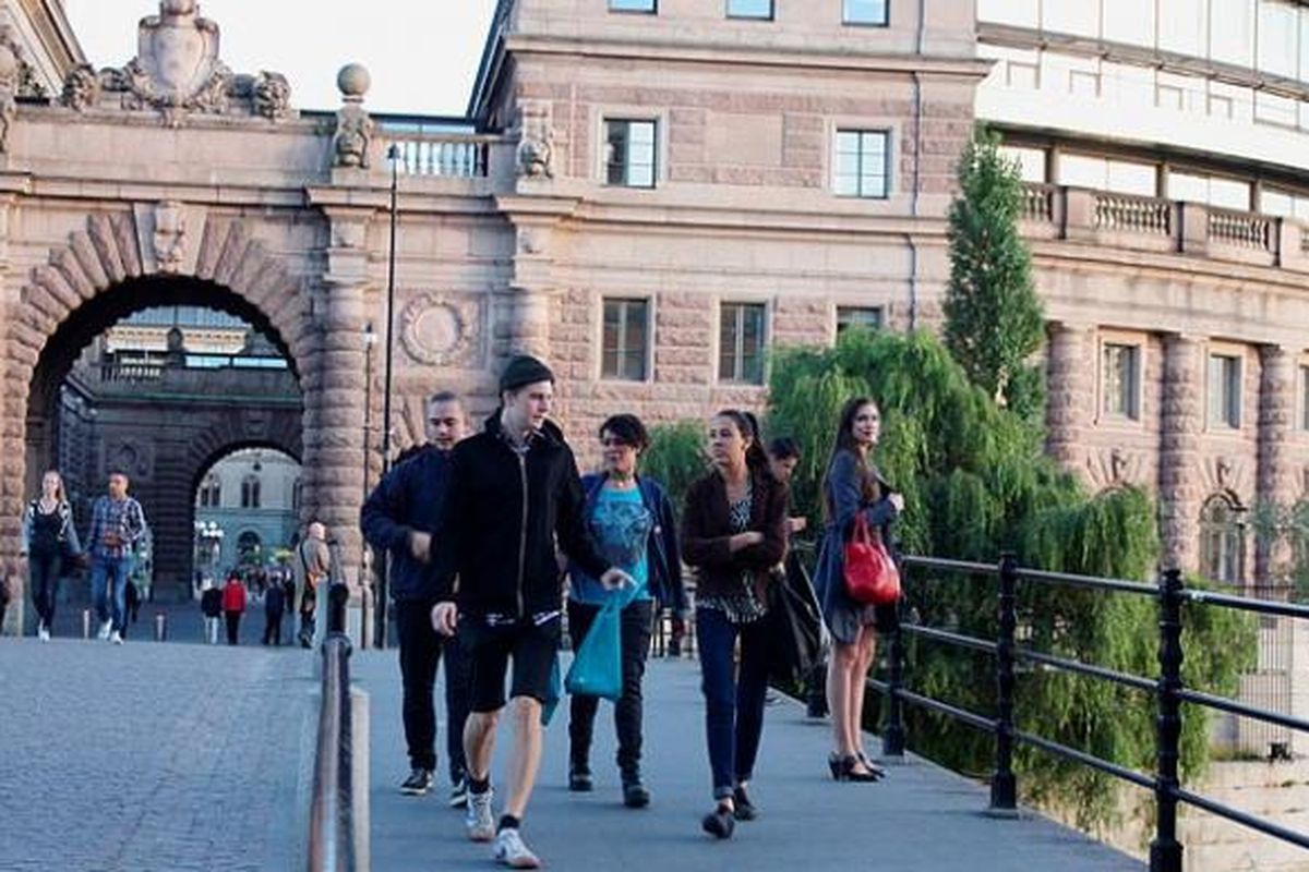 Keindahan bangunan tua yang dipertahankan di gedung parlemen Stockholm, Swedia.