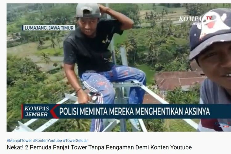 Tuman dan rekannya yang nekat naik ke tower setinggi 15 meter itu mengaku bekerja di proyek yang ada di bagian bawah tower.
