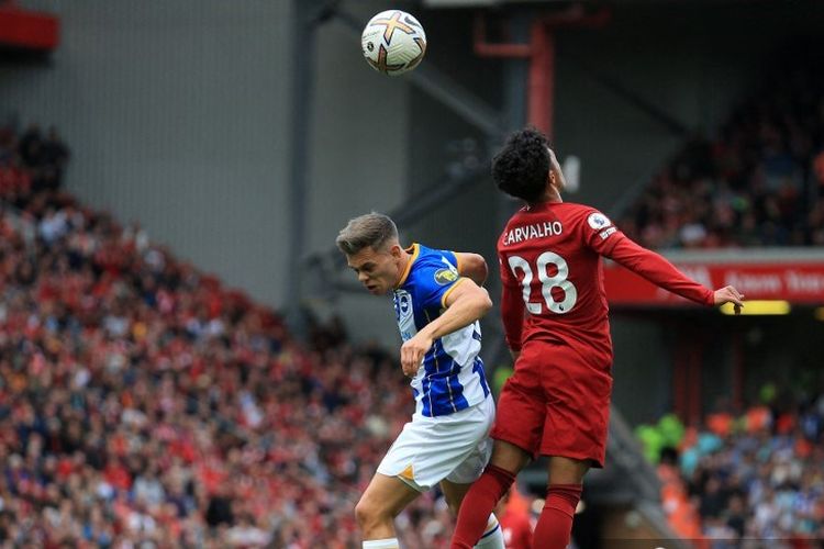 Suasana duel Liga Inggris 2022-2023 Liverpool vs Brighton di Stadion Anfield, Sabtu (1/10/2022).