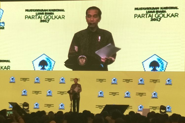 Presiden Jokowi di acara pembukaan Munaslub Golkar, Jakarta, Senin (18/12/2017)