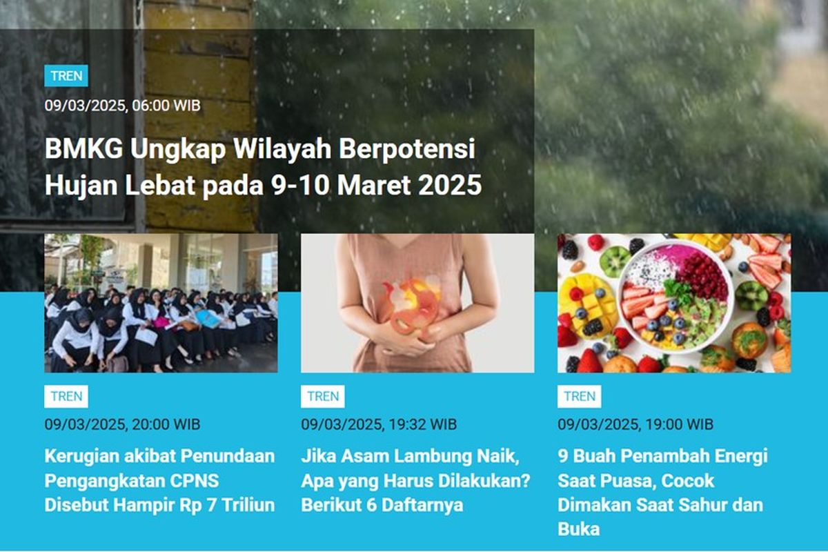 Artikel terpopuler Tren Minggu (9/3/2025).