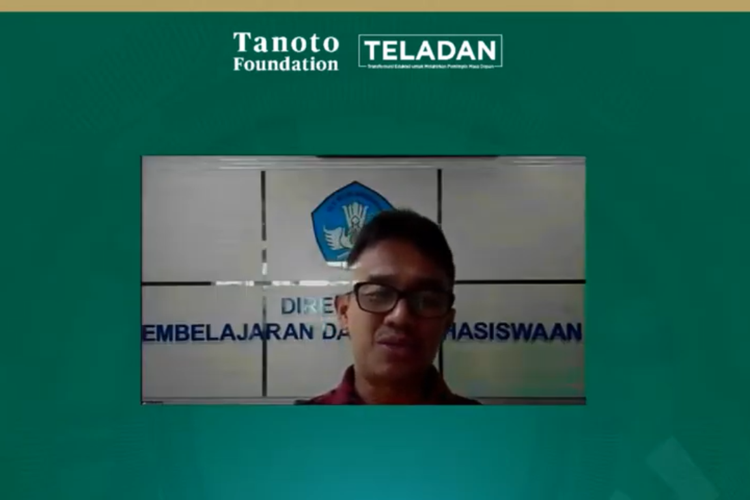 Dirjen Pendidikan Tinggi, Aris H Junaidi dalam Virtual Tanoto Scholars Gathering bertajuk Learn and Lead Embracing Humanity in The New Normal World, Senin (10/07/2020).