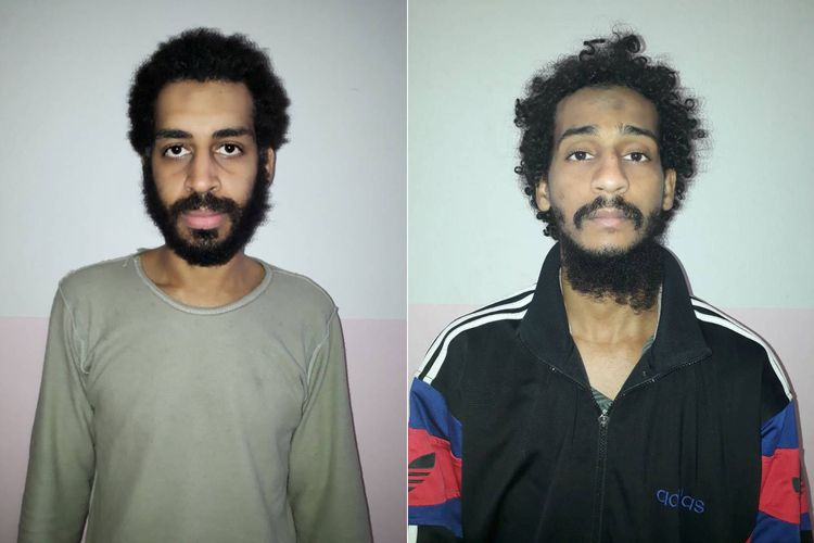 Kolase foto dua anggota ISIS yang dijuluki Beatles karena aksen Inggrisnya. Mereka bernama Alexanda Kotey dan Shafee Elsheikh. Foto ini dirilis di Suriah pada 9 Februari 2018.