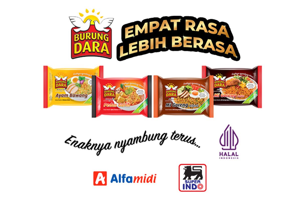 Hadir dalam kemasan praktis, empat varian rasa Mi Burung Dara kini tersedia di Alfamidi dan Super Indo sehingga bisa menjadi pilihan konsumen. 