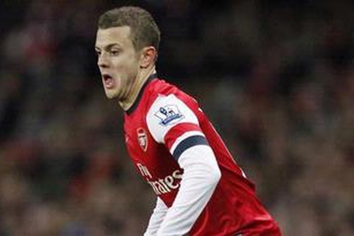Gelandang Inggris milik Arsenal, Jack Wilshere, tengah menguasai bola dalam laga Premier League antara timnya versus West Bromwich Albion di Stadion Emirates, London, Sabtu (8/12/2012). Arsenal akhirnya menang 2-0. 