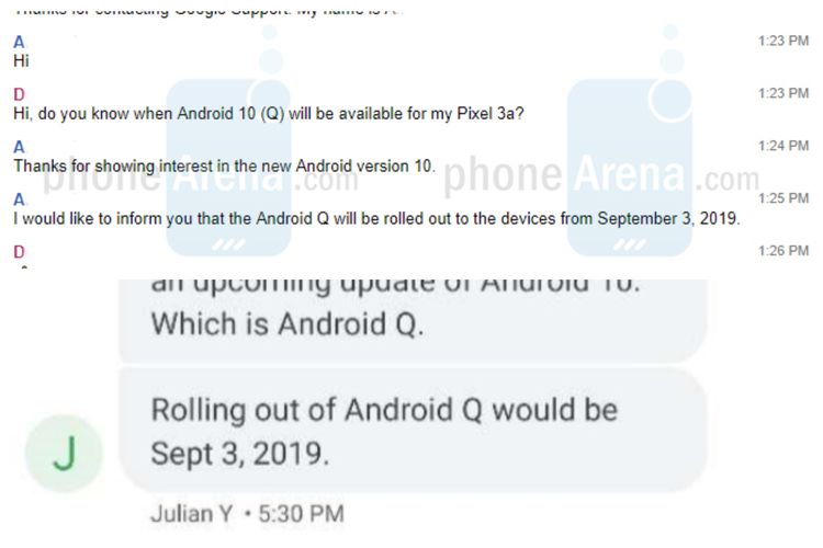 Ilustrasi informasi yang diberikan oleh Google Support terkait Android 10