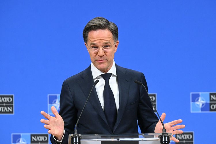 Sekretaris Jenderal NATO Mark Rutte saat memberikan keterangan pers di Brussels, 26 Maret 2026.