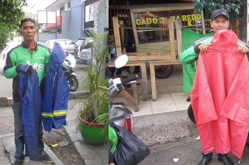 Driver Gojek Ini Swadaya Sediakan Jas Hujan dan Pelindung Sepatu