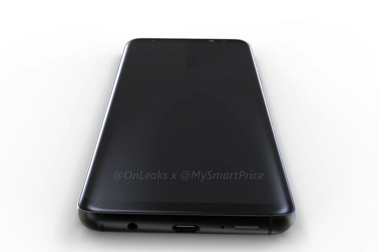 Bocoran gambar render Galaxy S9 Plus, dari sisi bawah.