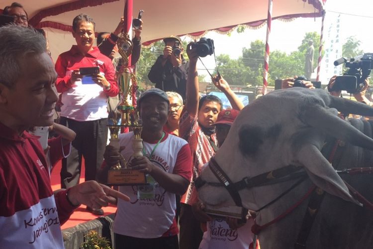 Gubernur Jawa Tengah Ganjar Pranowo menghadiri Kontes Ternak dan Gelar Potensi Peternakan di Boyolali, Jawa Tengah, Rabu (4/9/2017).