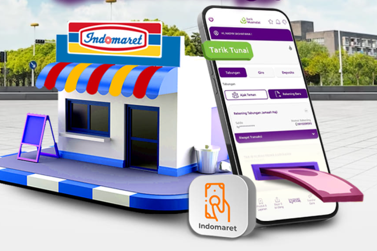 Cara tarik tunai tanpa kartu ATM Muamalat di Indomaret dengan mudah melalui mobile banking Muamalat DIN. 