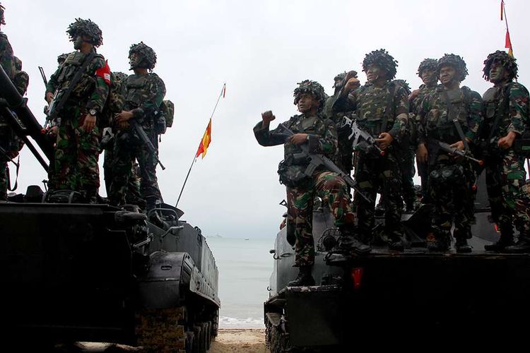 A file photo of Indonesias marine corps during previous military exercises held on Riau islands.  