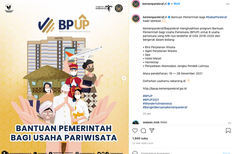 Bansos Kemenparekraf Rp 2 juta