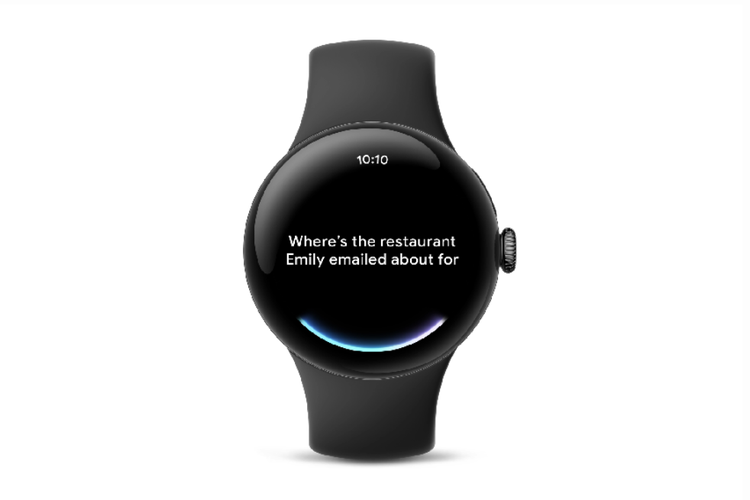 Ilustrasi perangkat smartwatch yang menampilkan pesan langsung dari ponsel melalui bantuan fitur Gemini AI.