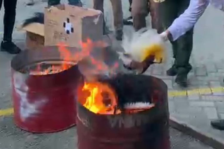 Pemusnahan mahkota Cendrawasih opset yang dilakukan BBKSDA Papua di Jayapura, Senin (20/10/2025)