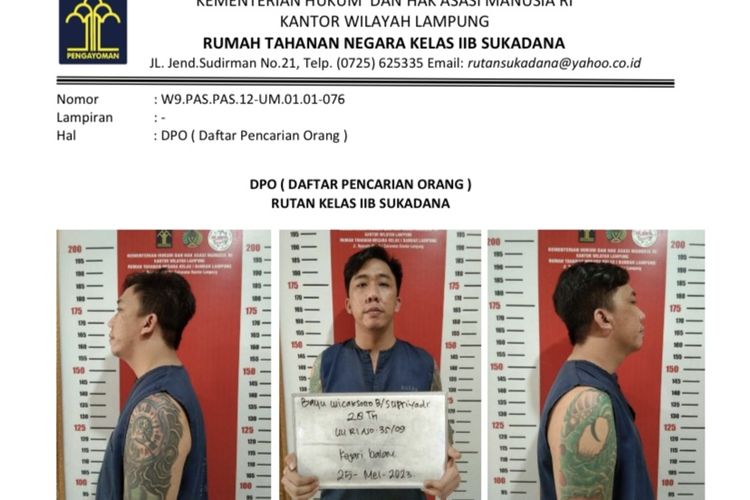 Bidik layar foto narapidana Rutan Sukadana, Lampung Timur yang melarikan diri, Kamis (16/5/2024).