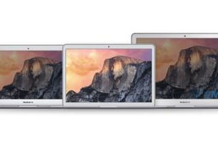 Ilustrasi perbandingan MacBook Air 12 inci (tengah) dengan model 11 inci dan 13 inci