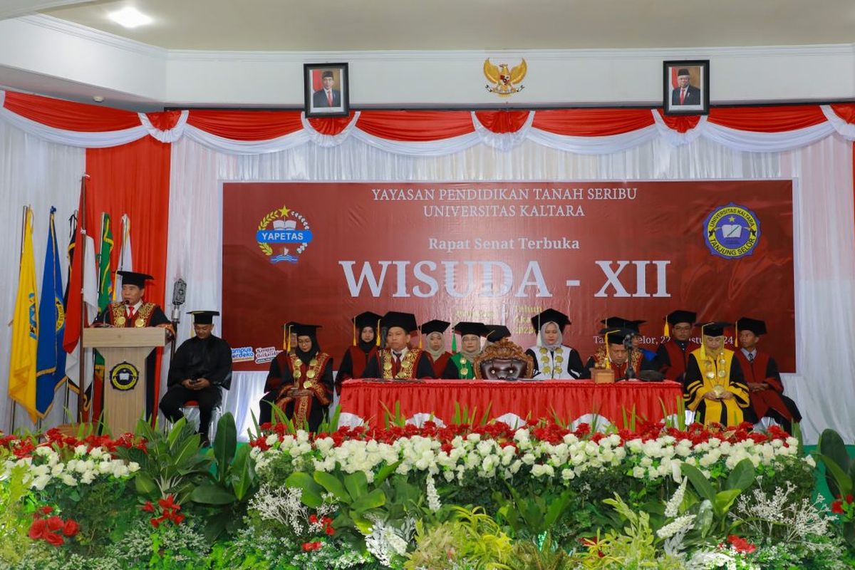 Gubernur Kalimantan Utara (Kaltara) Zainal A Paliwang dalam Rapat Senat Terbuka Wisuda ke XII Program Sarjana Universitas Kaltara (Unikaltar) Tahun Akademik 2023/2024, di Auditorium Lantai 3 Unikaltar, Kamis (22/8/2024).