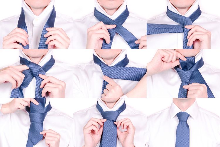 Ilustrasi cara memakai dasi dengan Half Windsor Knot atau ikatan Half Windsor.