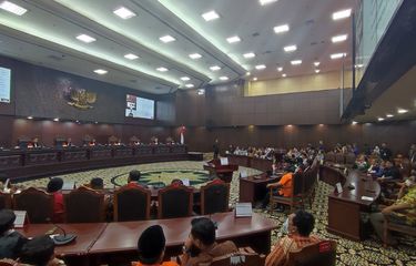 Sidang pembacaan putusan terkait penetapan Perppu Cipta Kerja di Mahkamah Konstitusi, Senin (2/10/2023).