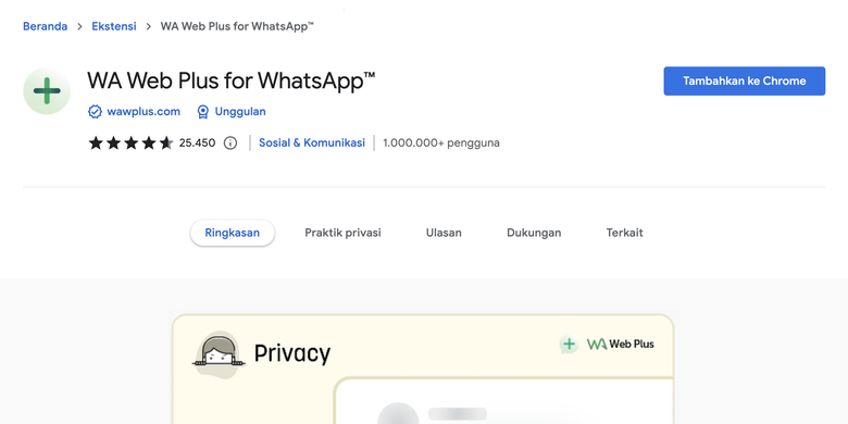 ilustrasi ekstensi WA Web Plus di Google Chrome.