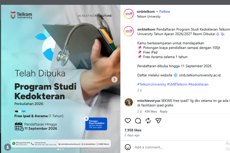 Biaya Kuliah Kedokteran Telkom University 2026, Selain Uang Semester Ada 3 Aspek Lagi