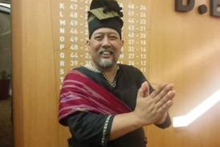 Indro 'Warkop' diabadikan usai jumpa pers drama musikal 'Janji Toba', di Artpreneur Lotte Avenue, Jakarta Selatan, Jumat (28/8/2015) malam.