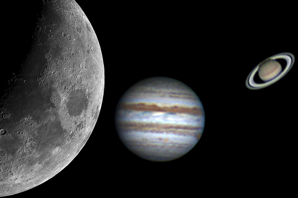 Teleskop menangkap penampakan bulan, jupiter, dan saturnus.