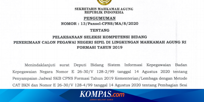 Jadwal Lengkap Skb Cpns 2019 Mahkamah Agung Cek Di Sini Halaman All Kompas Com