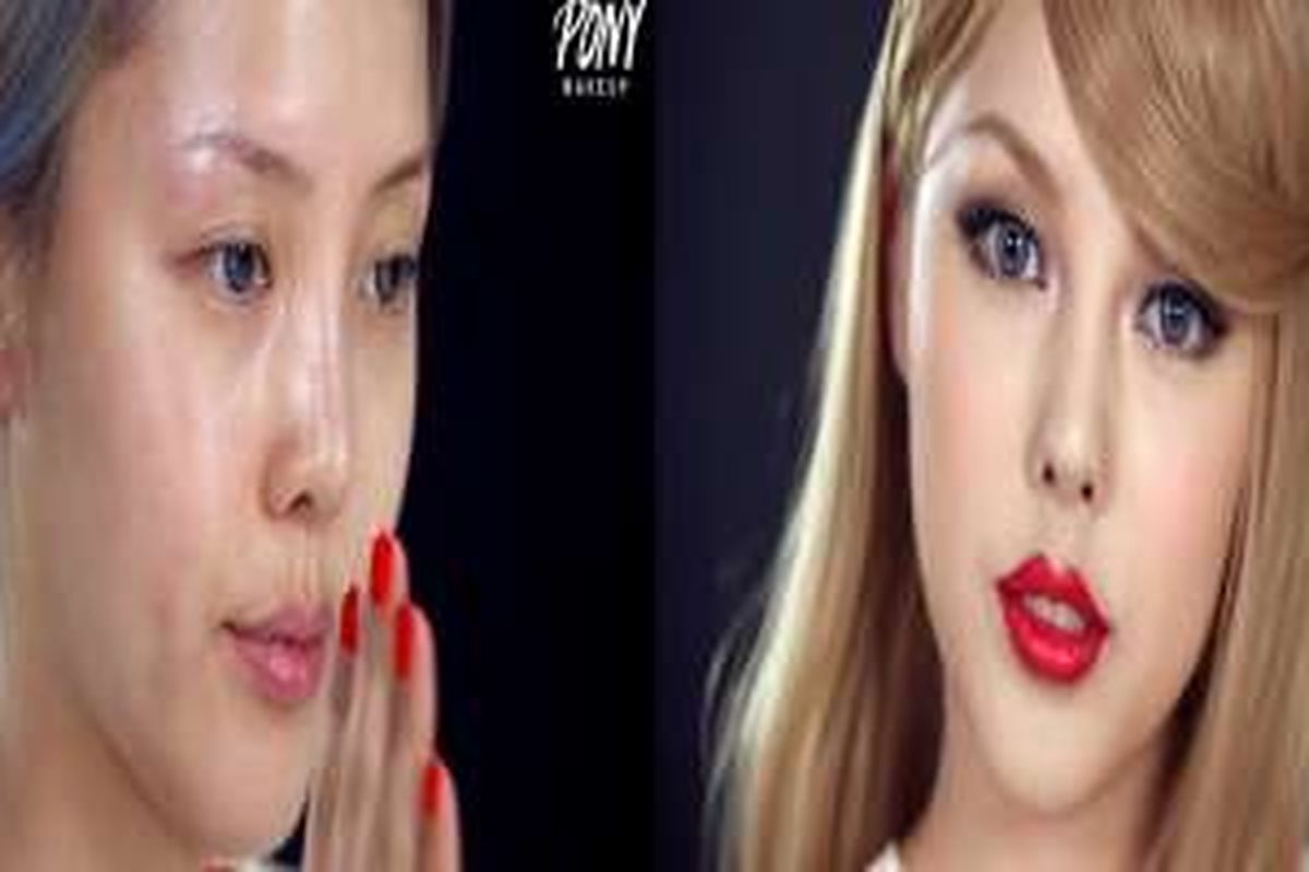 Proses transformasi Park Hye Min menjadi mirip Taylor Swift hanya berbekal make up