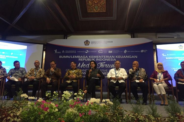 Kegiatan Media Forum bertajuk Creative and Innovative Financing: Showcasing Indonesia Model pada ajang Annual Meeting 2018 IMF-World Bank di Nusa Dua, Bali, Senin (8/10/2018).