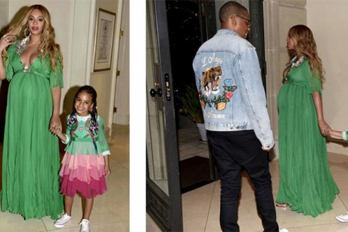 Beyonce, Jay Z, dan Blue Ivy Carter dalam pemutaran perdana Beauty and the Beast di Hollywood. 