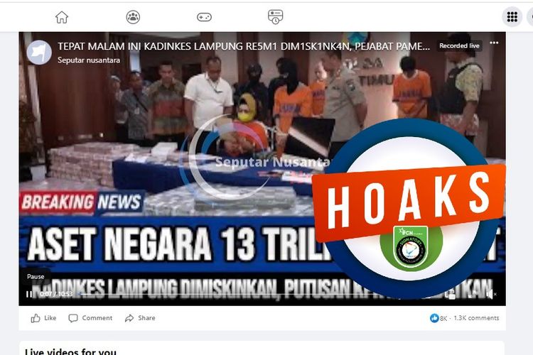 Tangkapan layar Facebook narasi yang menyebut bahwa Kadinkes Lampung, Reihana dimiskinkan