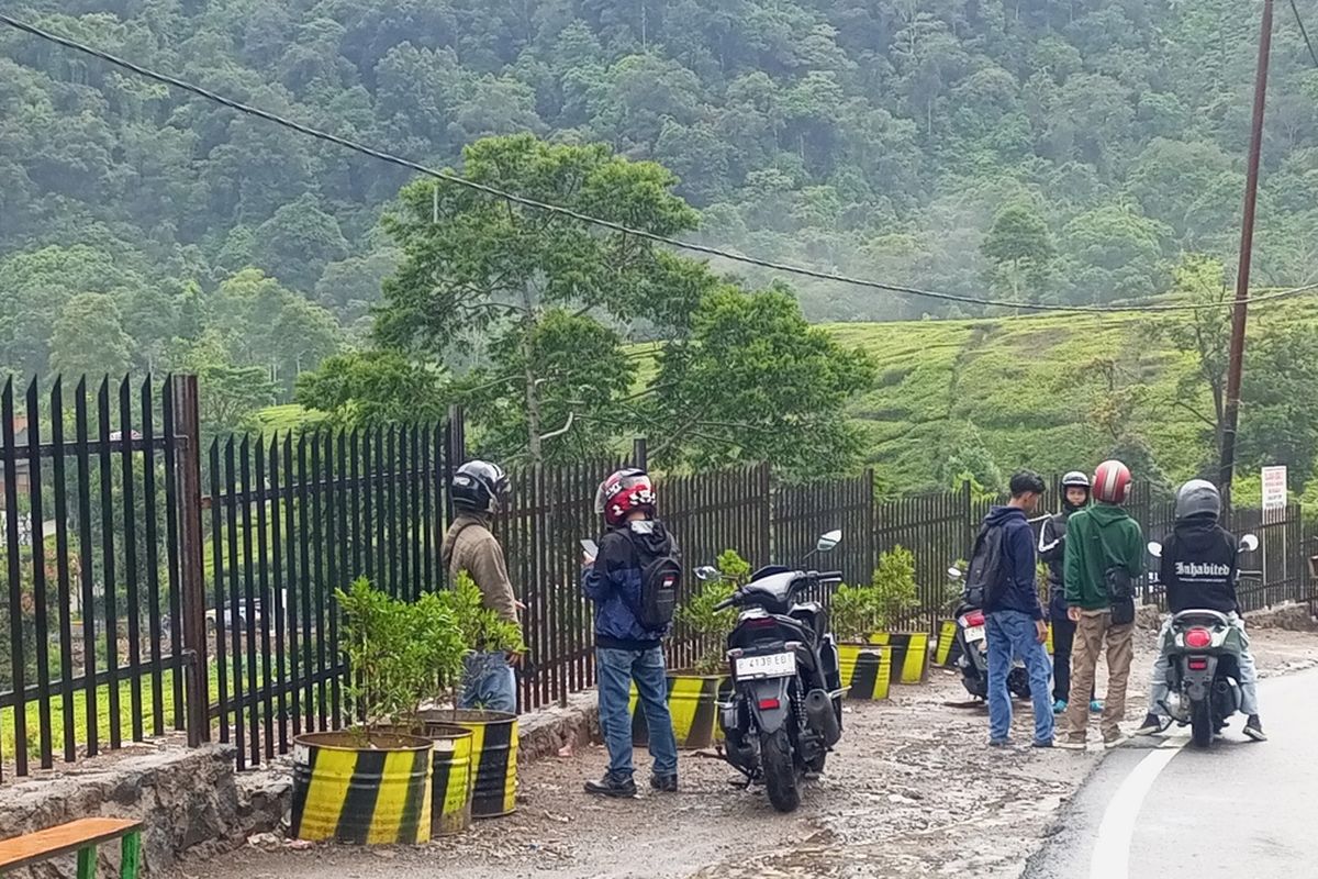 Pagar pembatas besi dibangun di bekas lapak pedagang kaki lima yang dibongkar beberapa bulan lalu di jalur Puncak, Bogor, Jawa Barat, Sabtu (2/11/2024). Pemagaran itu dilakukan sebagai upaya mencegah para pedagang berjualan kembali.