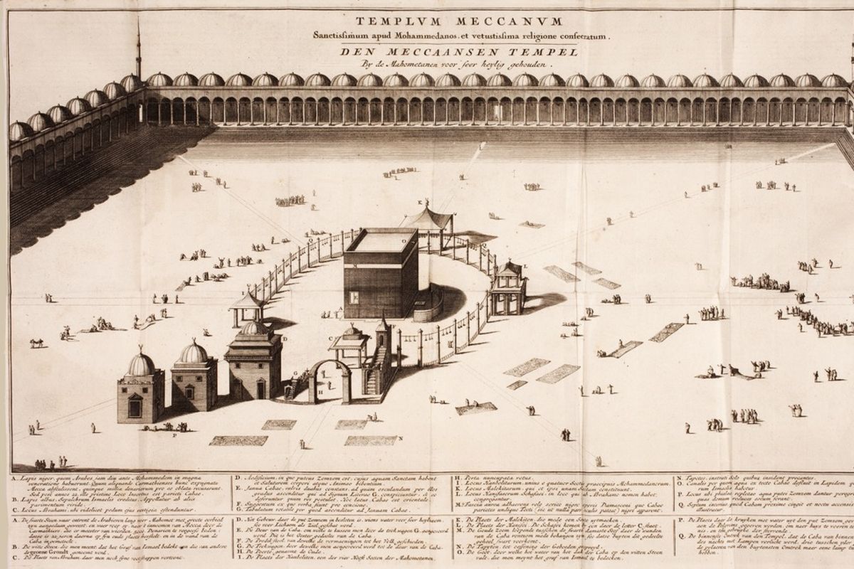 Ilustrasi pemandangan Kakbah di Mekkah pada tahun 1718.