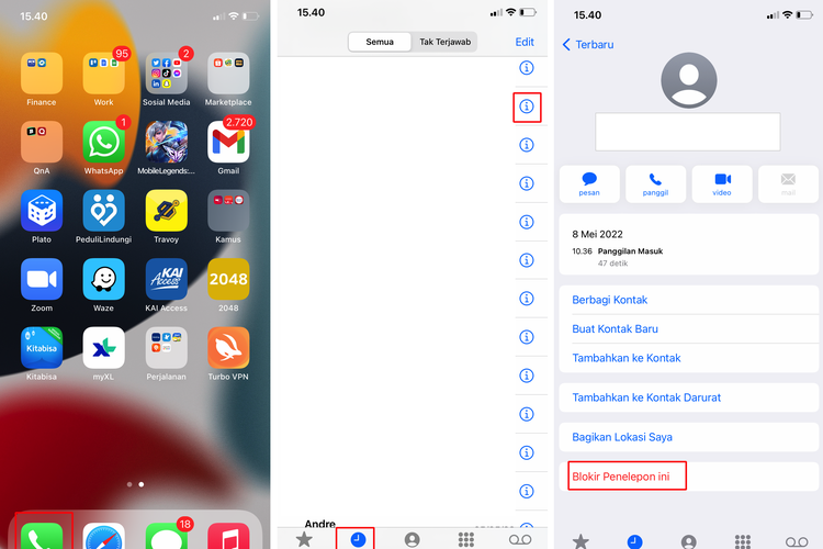 Ilustrasi cara blokir nomor telepon di iPhone.