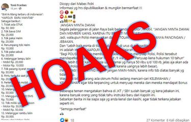 Tangkapan layar unggahan hoaks soal biaya tilang terbaru dari Kapolri baru.