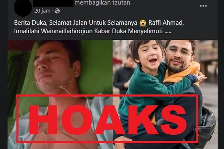 Kabar meninggalnya Raffi Ahmad beredar di media sosial Facebook. Berdasarkan penelusuran Tim Cek Fakta Kompas.com, informasi itu hoaks.