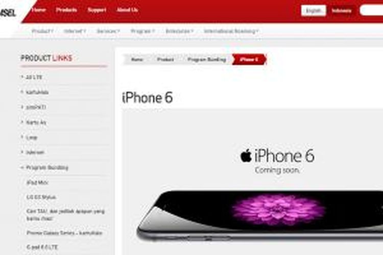 Situs Telkomsel yang menampilkan perangkat iPhone 6
